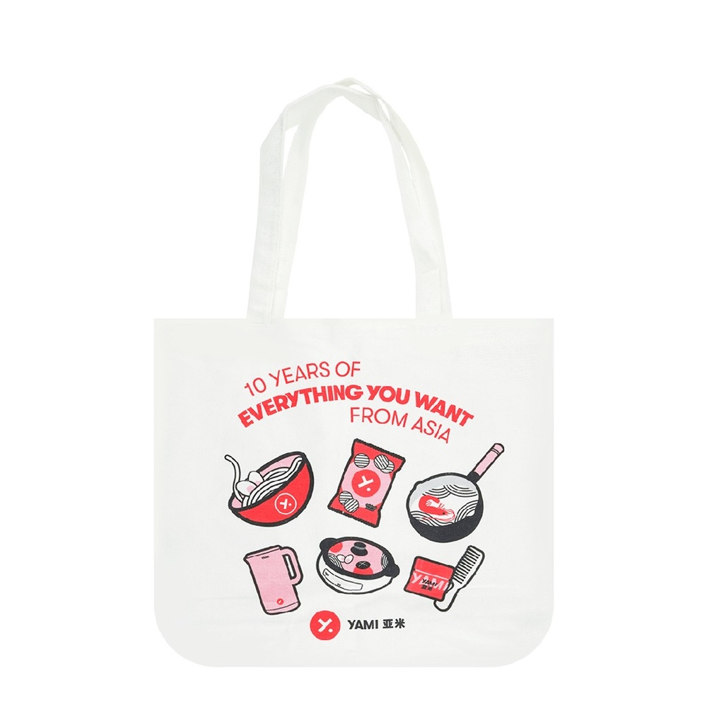 Yami White Tote Bag with Red and Black Print
